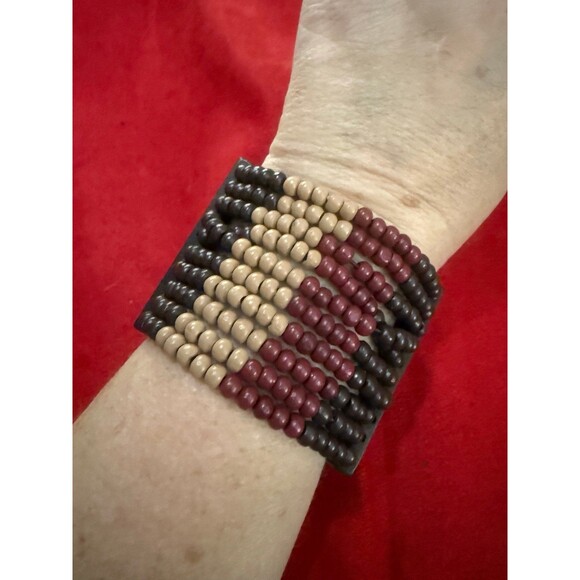 Chunky Wood Bead Stretch Bracelet Earthy Boho Wood Nymph Quirky Lightweight - Picture 3 of 8